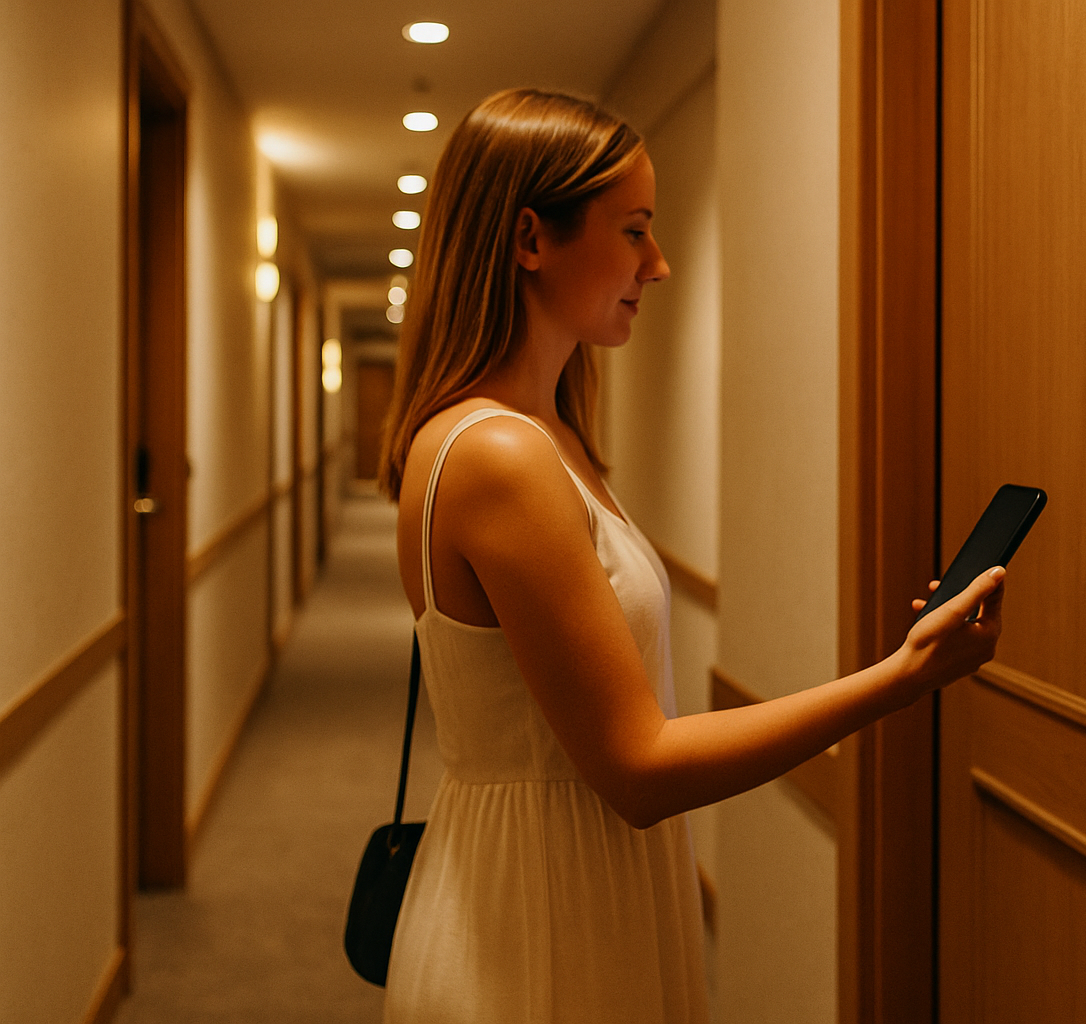 Huésped accediendo con app al hotel